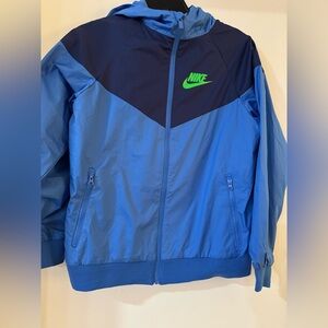 Nike Blue and Navy Jacket with Green Logo